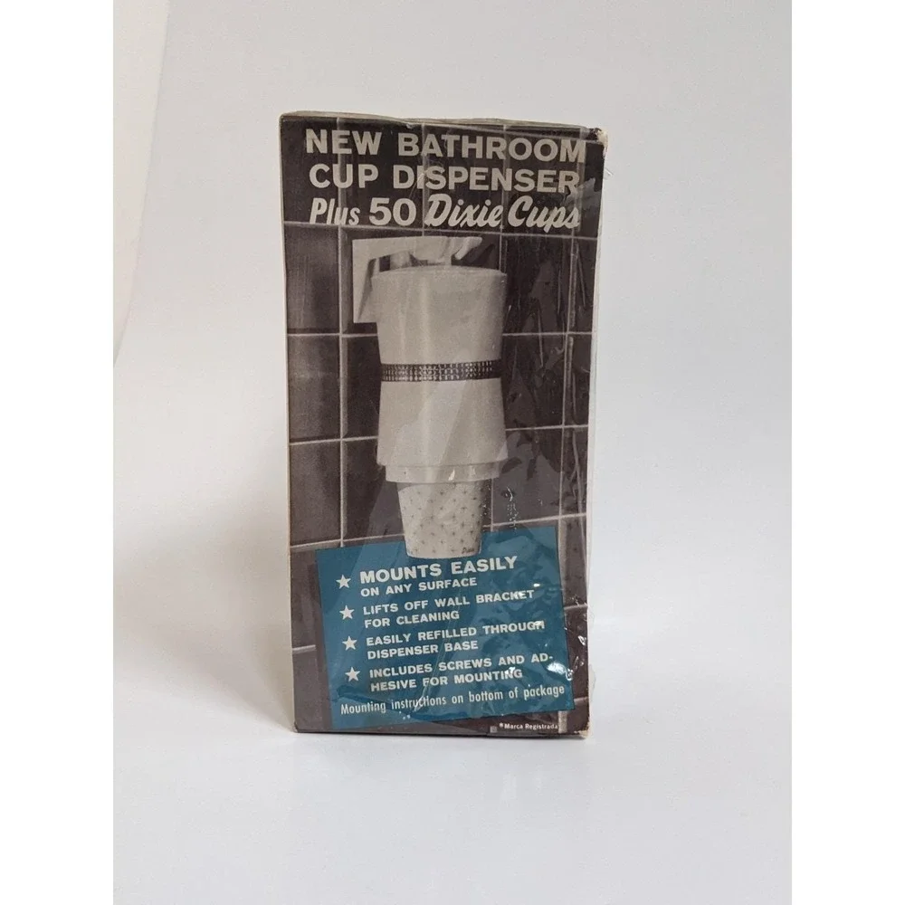 Vintage Mid Century Dixie Cup Bathroom Dispenser NIP‎ Starburst Design & 50 Cups